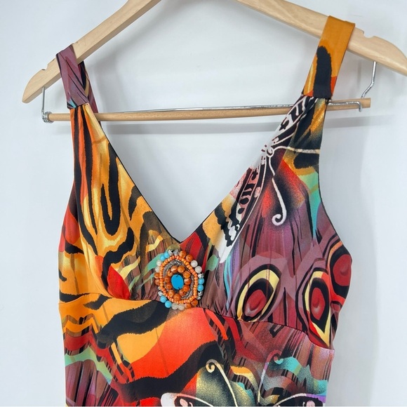 Frank Lyman Design Butterfly and Peacock Feather‎ Print Summer Dress US6 y2k - Picture 4 of 14